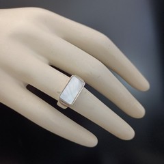 Sterling Silver Signet Ring Mother Of Pearl Modernist Minimalist Clean Design