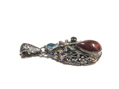 935 & 18K Gold JTV Artisan of Bali Carnelian Amethyst Dragonfly Necklace Pendant