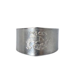 Antique Pisces Engraved Aluminum Horoscope Zodiac Ring Adjustable 7