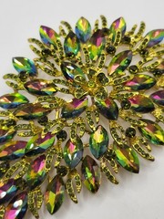Stunning 6″ Watermelon Teardrop Shape Articulated AB Crystal Gold Tone Brooch