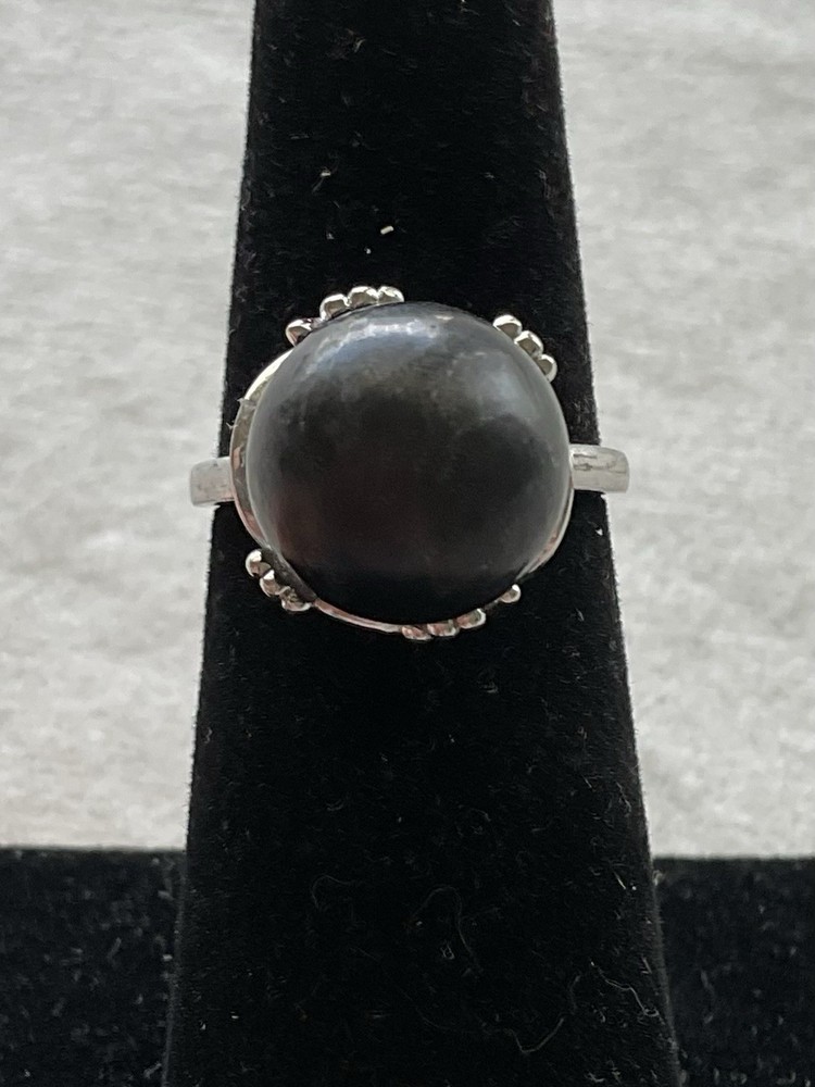 Vintage 925 Sterling Silver Black Pearl Ring Size 5.25 Estate Jewelry