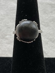 Vintage 925 Sterling Silver Black Pearl Ring Size 5.25 Estate Jewelry