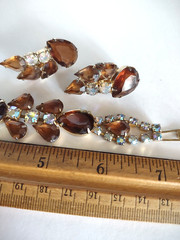 Vintage Juliana Amber & Aurora Borealis Rhinestones Bracelet & Earrings Set