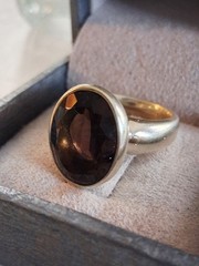 Vintage Designer Oval Cut Smoky Quartz Band Statement Ring Sz 8 Sterling Silver
