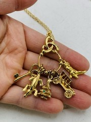 Vintage Signed Monet Gold Tone Charm Holder Heart Key Christmas 16” Necklace