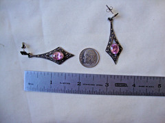 VINTAGE ARROW TEARDROP PINK TOPAZ W/ MARCASITE SILVER 925 DANGLE STUD EARRINGS