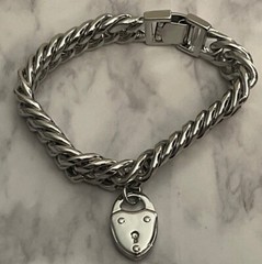 Silver Tone Chain Vintage Bracelet Lock No Key Jewelry XU-43