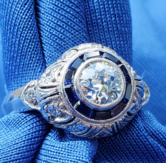 Original EARTH MINED DIAMOND Engagement Ring Deco PLATINUM SAPPHIRE Solitaire 5