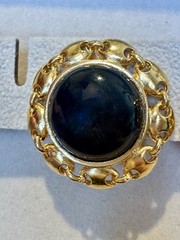 Paolo Gucci Clip on Earrings Black Button Cabochon Gold Tone Vintage 80s