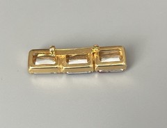 Vintage Gold Tone Metal Pink-Lavender-Yellow Plastic Stones Bar Brooch 2”