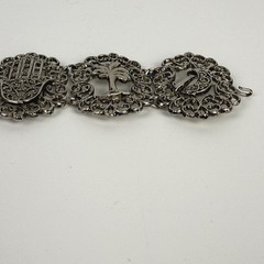 Vintage Silver-Tone Filigree Panel Bracelet De Maroc Morocco Boho Souvenir