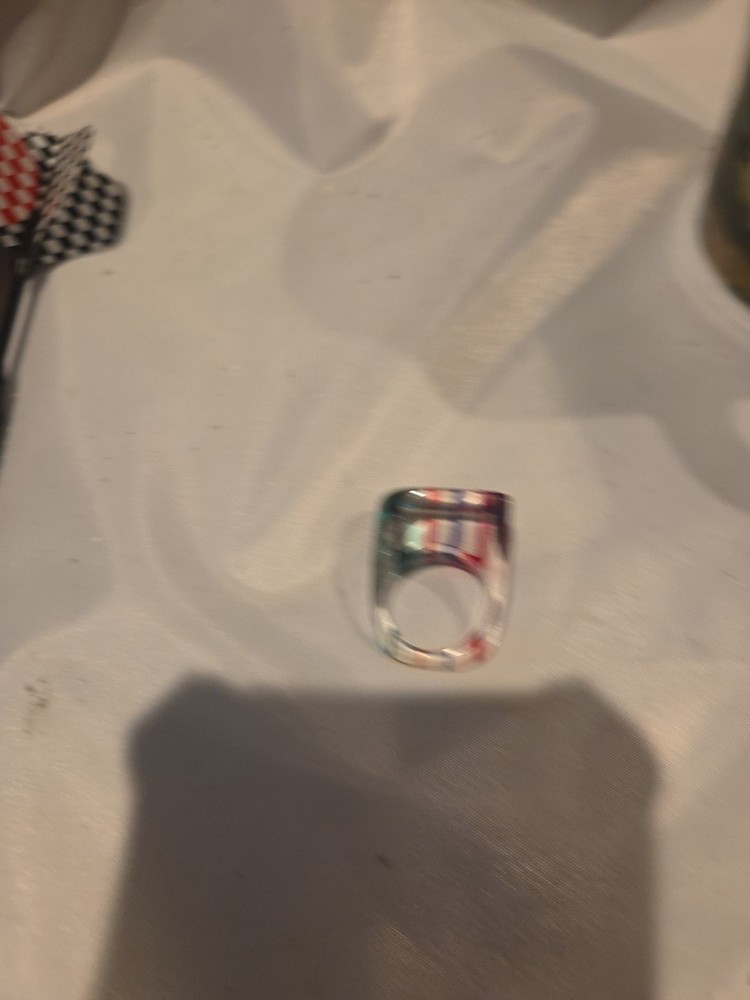 Vintage Geometric Lucite Clear Plastic Multicolor Midcentury Ring Size