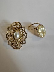 2 peice Lot Vintage Scarf Rings Dress Clip Stamped Germany