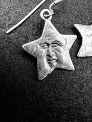 Vintage Sterling Silver Celestial Star Face Dangle Earrings