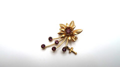Vintage Gold Cross Purple Flower Pin Brooch 4.5cm BB13