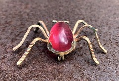 Vintage Copper BEETLE With RED Stone PENDANT