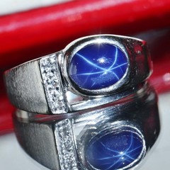 10k w/gold sz 10 ring 2.19c blue star lab created sapphire natural diamond 5.85g