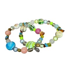 Vintage Cookie Lee Art Glass Beaded Bracelets set of 2 Designer Jewelry Signed