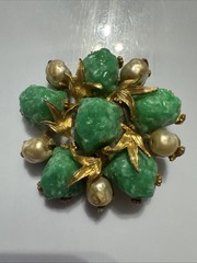 Vintage Har Emerald Green Simulated Stones Brooch Large Statement