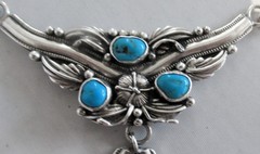 BIG CAROL FELLEY SOUTHWEST STERLING NECKLACE, 48 GRAMS, 3 1/8 x 3 INCHES PENDANT