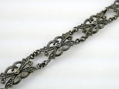 Vintage Sterling Silver Ornate Link Motif Bracelet Marcasite Accents 6.5In 13.9g