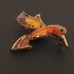 Vintage Hummingbird Brooch Pin Gold Tone Orange Brown Yellow Enamel Animal Fall