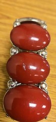 Red Oval Plastic Stone Silver Tone Metal Flex Stretchy Bracelet Adjustable Flaw