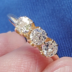 Original EARTH MINED DIAMOND 3 stone Deco Anniversary Wedding Ring Antique Band