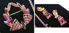 Juliana Rhinestone NECKLACE BROOCH EARRING SET Book Pcs Magenta Pink