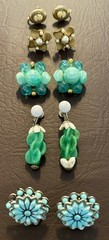 Vintage Estate Clip Ons Screw Back Earrings Lot 5 Pairs Glass Cameo Faux Pearl