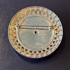 Vintage Gold Tone Domed Floral Etched Round Brooch Pin Openwork Victorian 1.75”