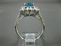 ESTATE LARGE 5.50CT DIAMOND & BLUE ZIRCON 18KT WHITE GOLD FLOWER ENGAGEMENT RING