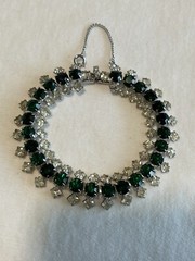 VTG Hobe Emerald Green & Clear Crystal Rhinestone Bracelet W/ Safety Chain
