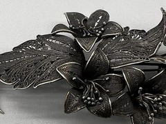 Antique Ornate 900 Silver Filigree Flower and Leaf Large 3.25” Brooch Signed