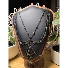 Layered Chain Necklace with Iridescent Beads and Tassel Charm