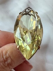 VINTAGE HUGE MASSIVE STATEMENT 10K GOLD MARQUISE LEMON GREEN QUARTZ CITRINE RING