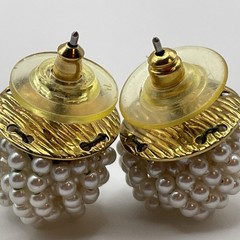 Earrings Vintage Faux Pearl Plastic White Metal Gold Tone Pierced Stud Jewelry