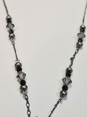 Vintage LIZ PALACIOS Necklace Dainty Crystal Pearl Black & Grey Delicate Signed