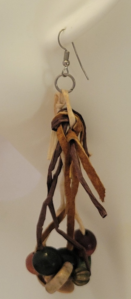 Vtg Boho Dangle Earrings Mixed Beaded Leather Wood Metal Stone Fashion Jewelry