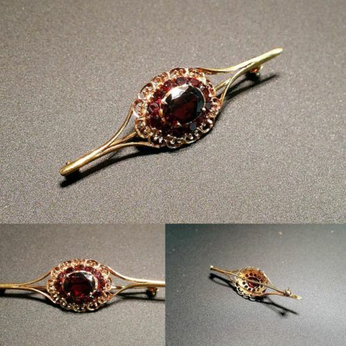 E54 Stunning Vintage 18K YG Ladies 2.46ctw Red Garnet Pin