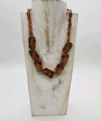 Brown Rootbeer Necklace Lucite Acrylic Chain Link Asymmetrical Silver tone 21 in