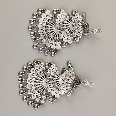 Vintage Sterling Silver Peacock Earrings Cannetille Filigree Articulated Dangles