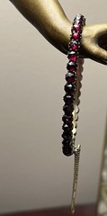 Antique Deep Burgundy Bohemian Garnet Bangle Bracelet with Safety Chain