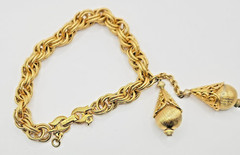 Vintage Monet Bolero Bracelet with two Filigree Etruscan Style Charms Gold Tone