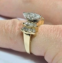 Vintage .80 Carat Diamond Triangular and Baguette Engagement Ring Size 5.25