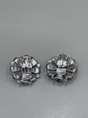 Vintage W. Germany SilverTone Blue Crystals Rhinestones Floral Clip On Earrings