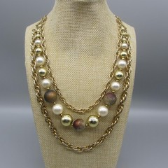 Vintage Layered Necklace Chains Beaded Simulated Pearl 20 Inch