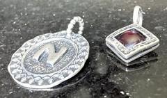 Vintage Didae Israel 925 Sterling Silver Initial N & Garnet Charm Pendant Set