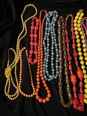 Vintage Beaded Necklace Lot (16) Neon Colors Glass Plastic Various Sizes Spacers