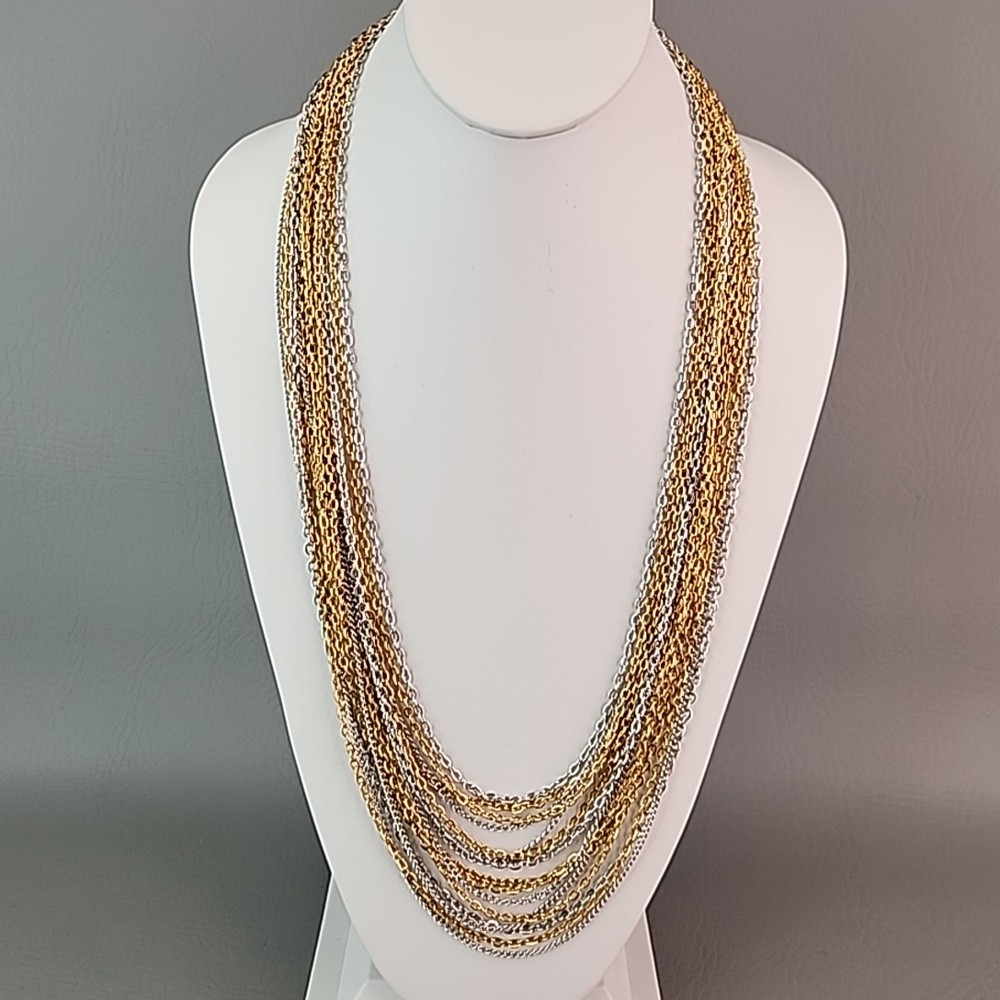 Vintage Trifari Chain Necklace 15 Layers Multi-Tone 26″